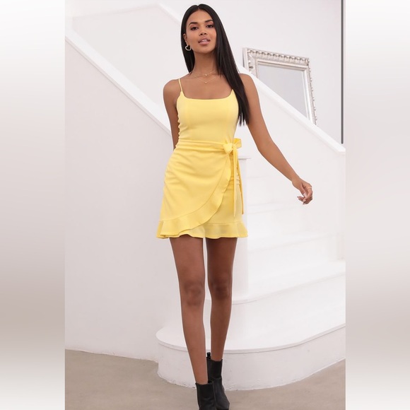 Lucy in the Sky Capri Ruffle Tie Mini Dress in Yellow - Picture 2 of 13